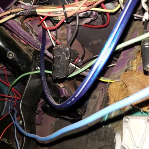 Tangled car wiring and audio cables