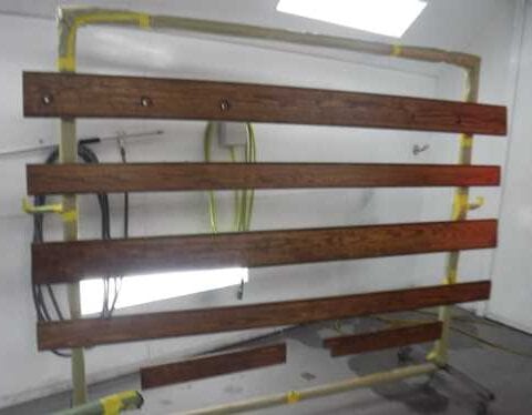 Horizontal wooden slats on metal frame